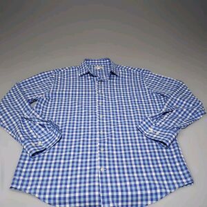 Peter Millar Summer Comfort Button Up Shirt Mens Large Blue Plaid Stretch